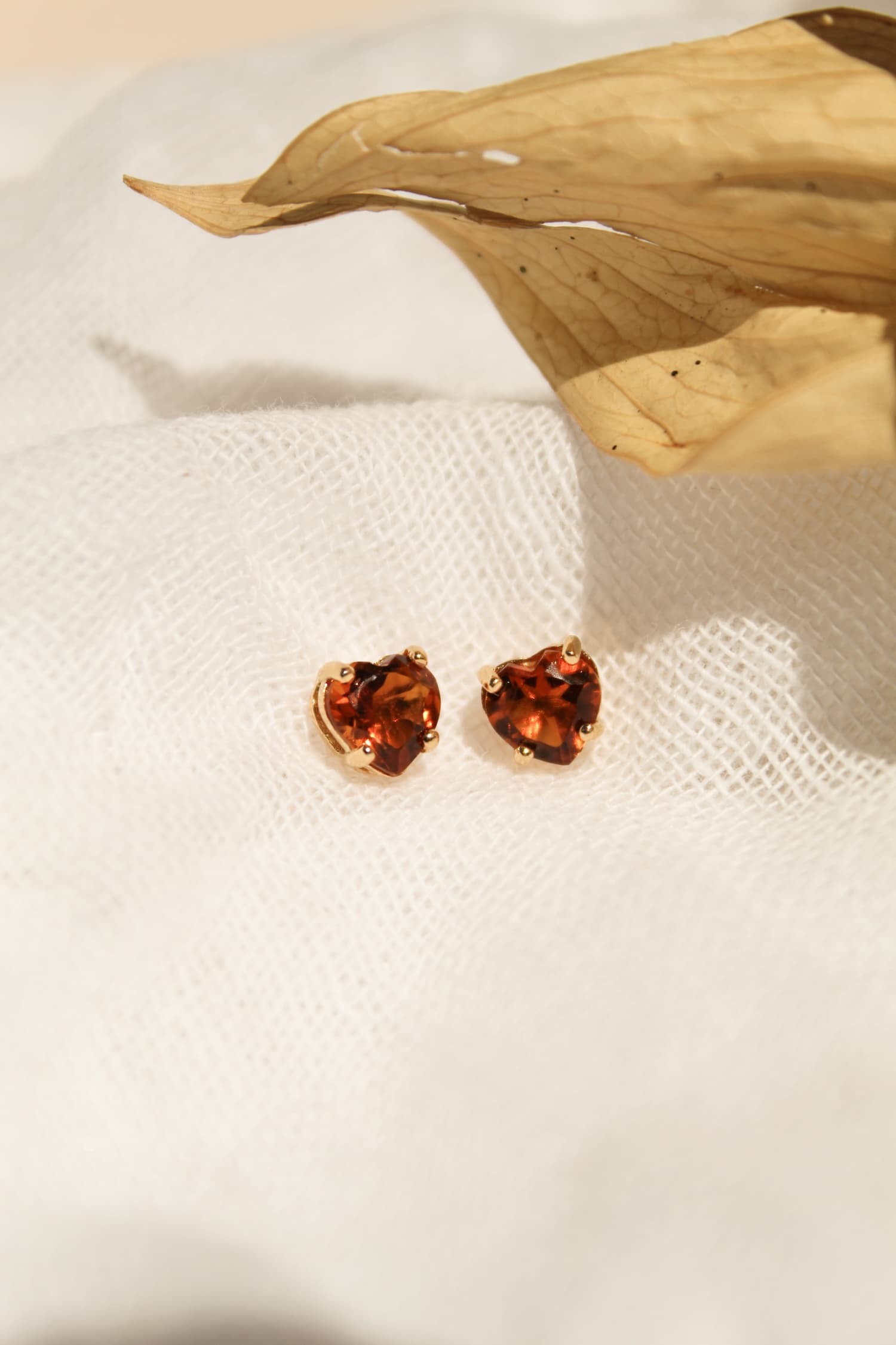 Aretes Topos citrino piedra naranja con citrino en oro Ley 750